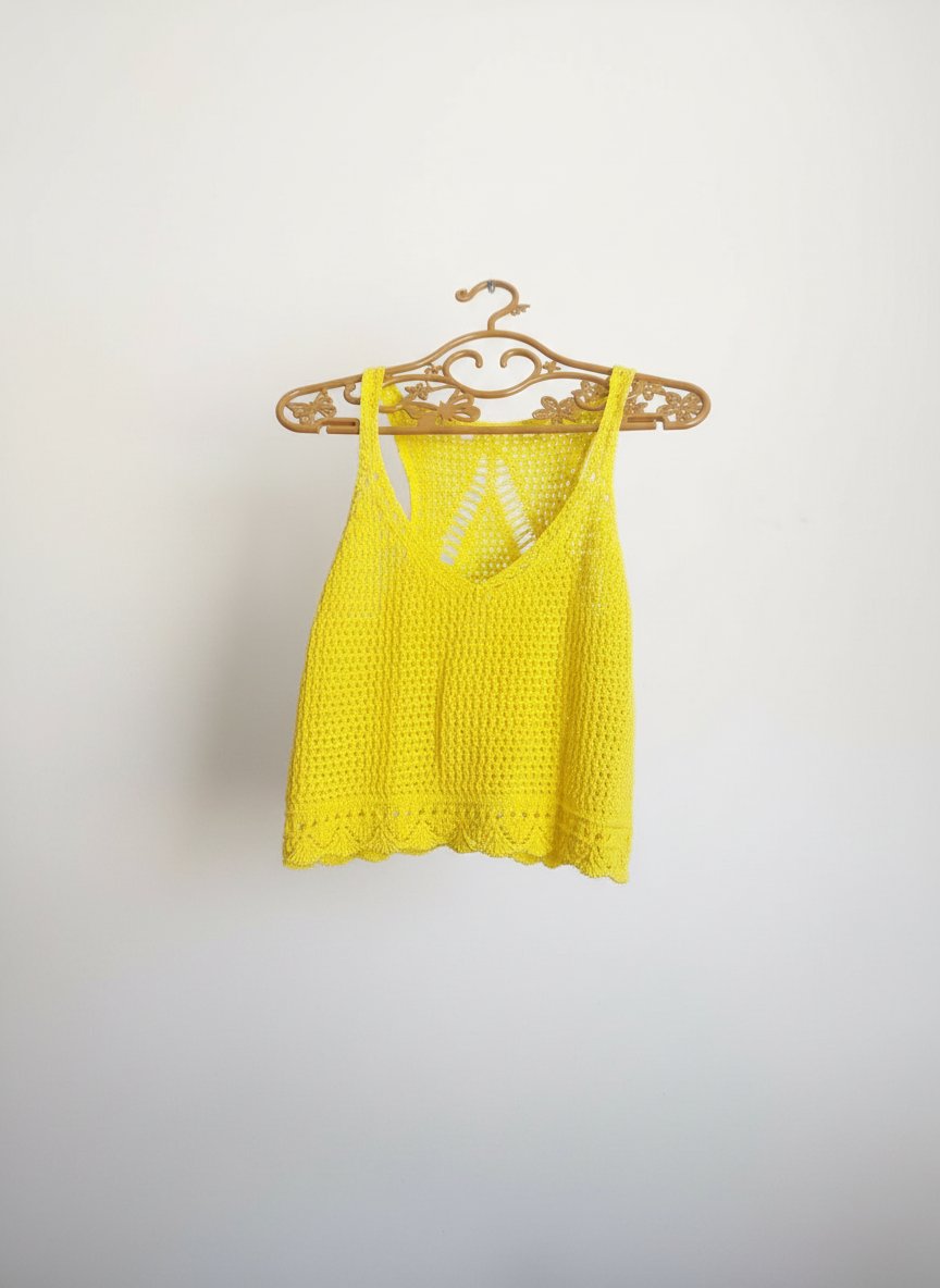 Débardeur en crochet jaune vif – Style bohème / été
