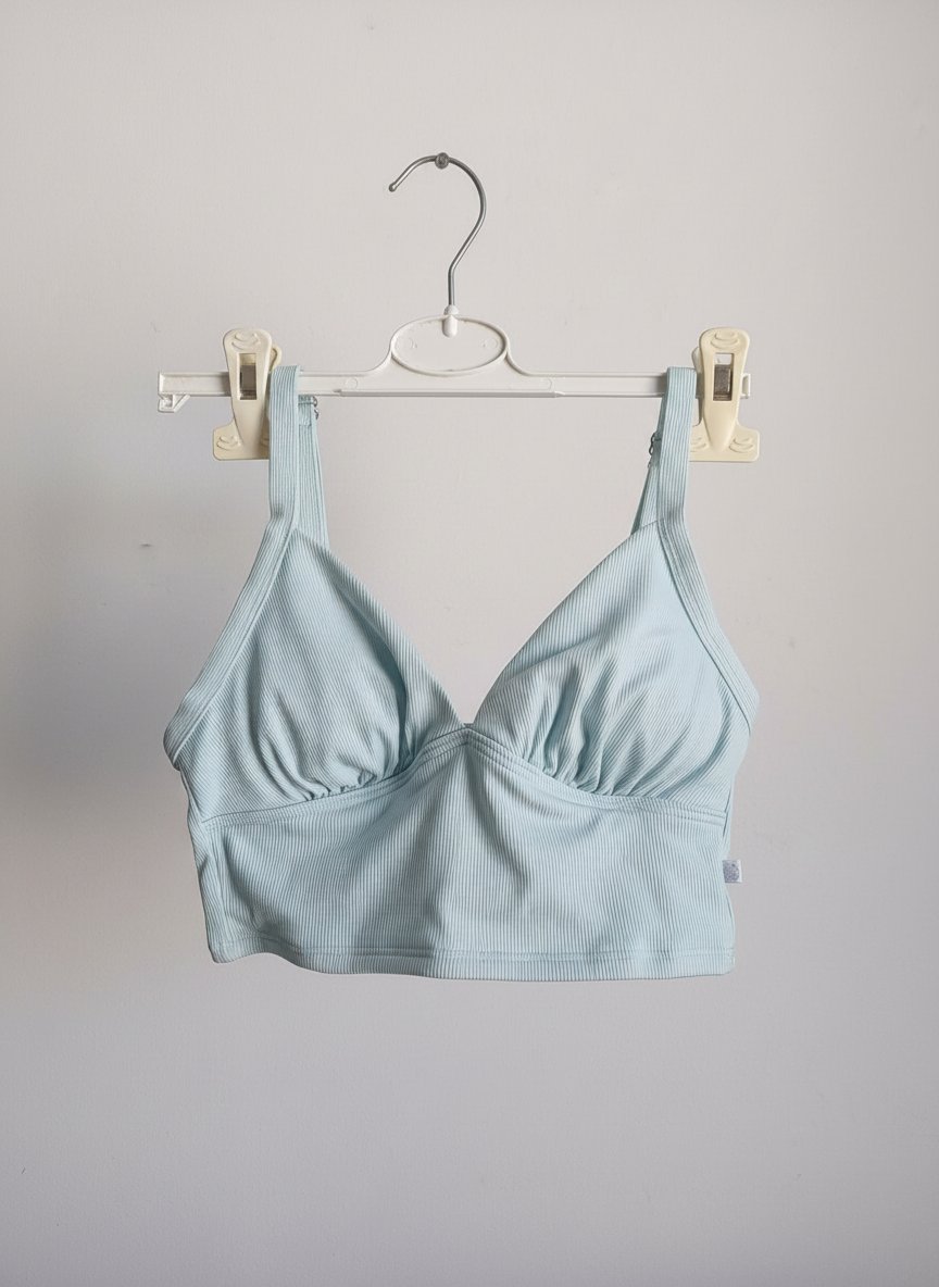 Haut de maillot de bain / Crop top côtelé bleu ciel