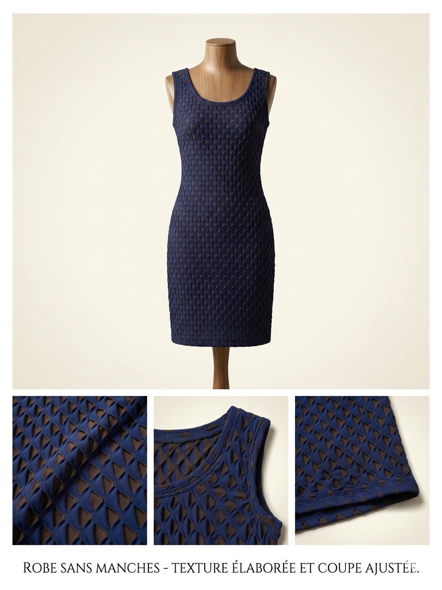 Robe moulante bleue et marron à relief / alvéoles