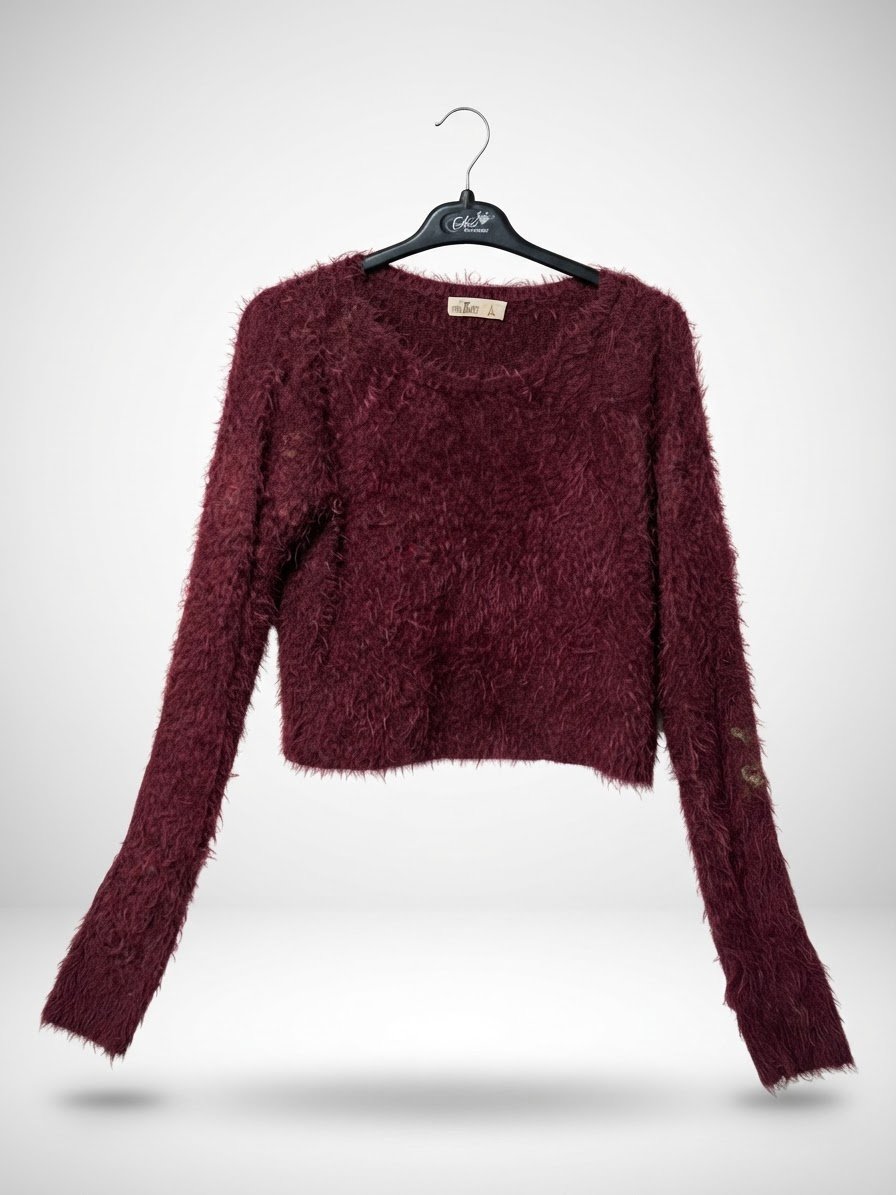 🍷 Pull bordeaux en maille duveteuse