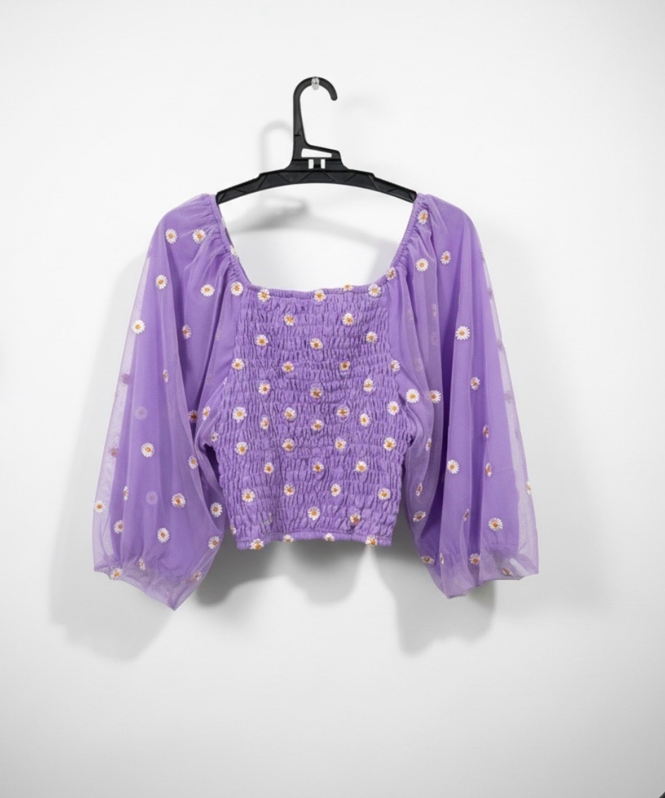 Top lila fleurie taille  38/ maxx 40 elastiqué