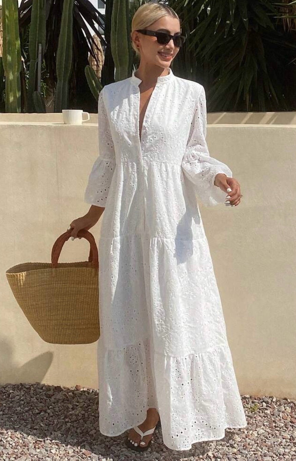 Robe longue blanche avec broderie anglaise tt neuve Shein taille L 