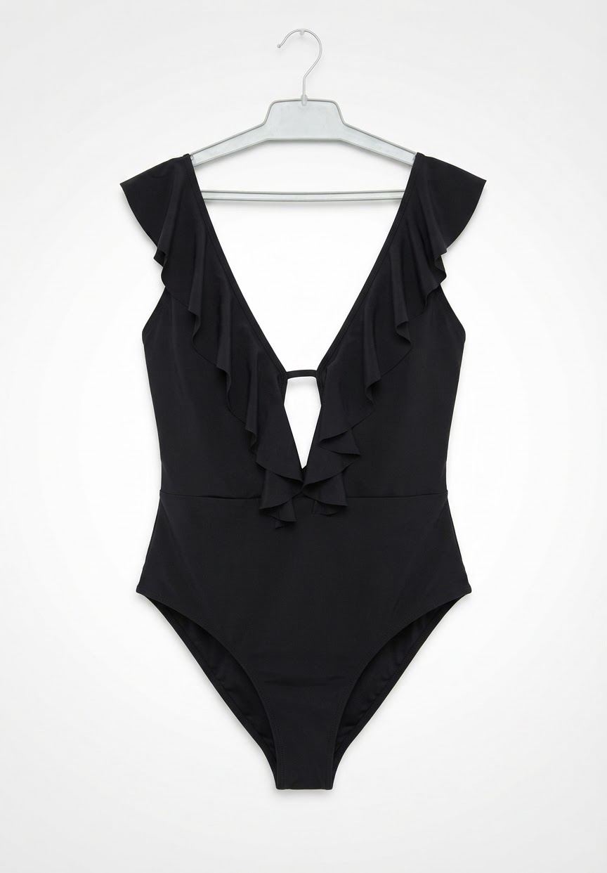Maillot de bain noir avec volants Shein taille L