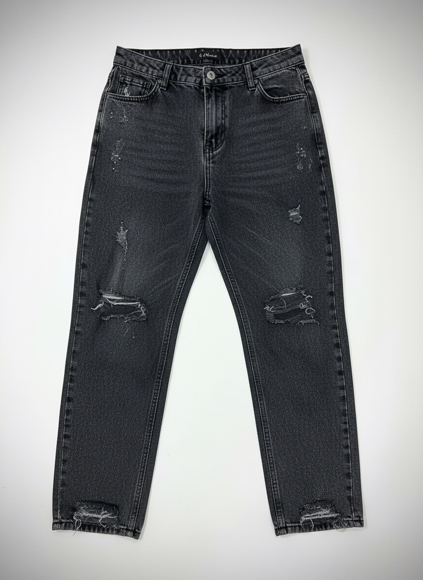 Jean gris délavé effet déchiré - Coupe Slim/Straight