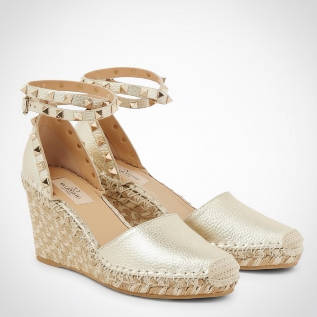 Espadrilles compensées dorées à brides cloutées (+ Un Cadeau Offert !)