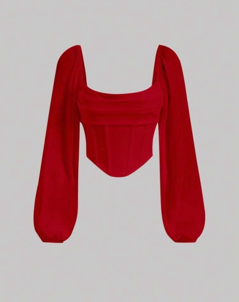 Top corset rouge à manches longues bouffantes (+ Un Cadeau Offert !)