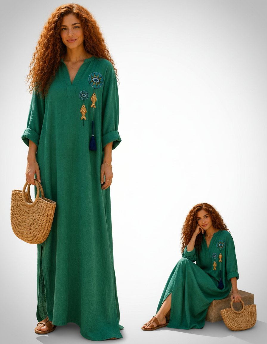 🌟👗 Jebba Moderne en Lin Verde – Style Blouza Djerbienne ✨🇹🇳