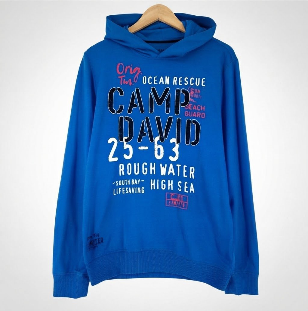 Hoodie Bleu💙 CAMP DAVID – Style Marine / Ocean Rescue (Excellent État)
