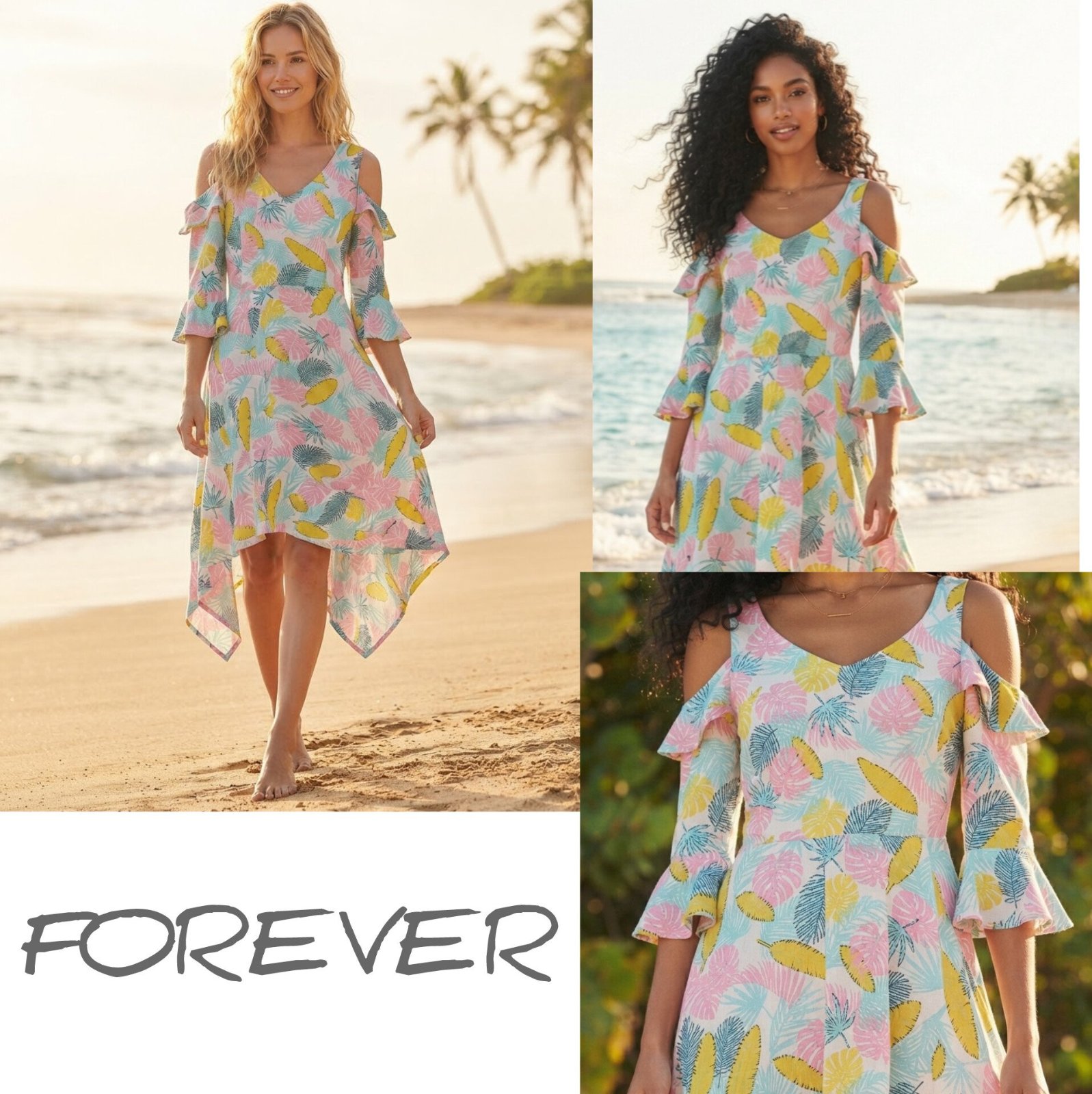 Robe d'été FOREVER 21♥️🌞 neuve / style tropical asymétrique 🍍(avec doublure)