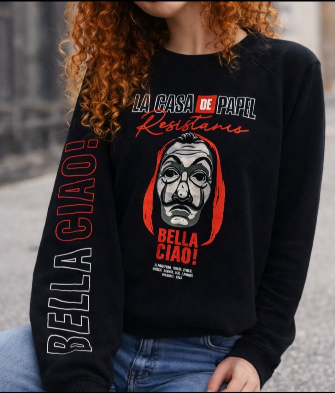 Sweat-shirt noir présente des motifs inspirés de la célèbre série Netflix La Casa de Papel,👹T, unique,l,xl,xxl,3xl...