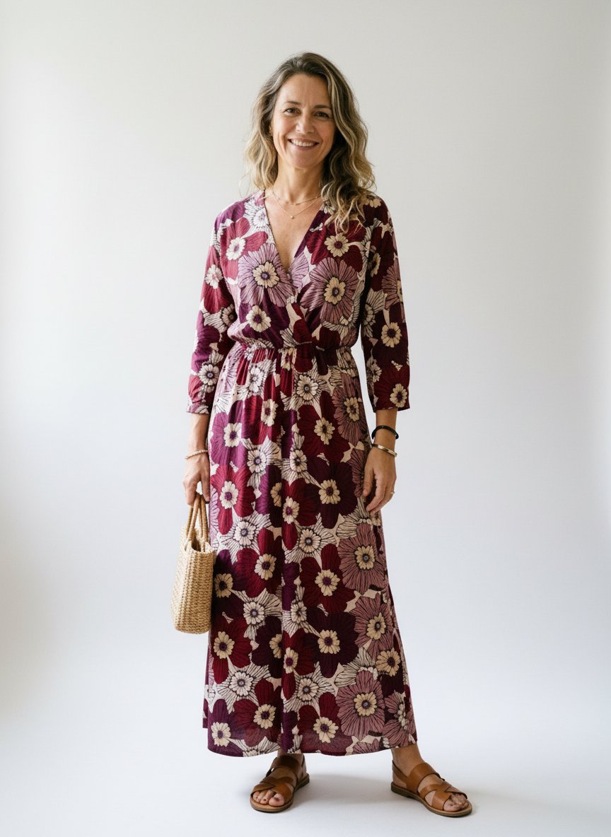 : Robe longue cache-cœur fleurie MIRA & CO – Made in Italy – T38/40 – style bohème chic💃🍒🍑🌹🔥