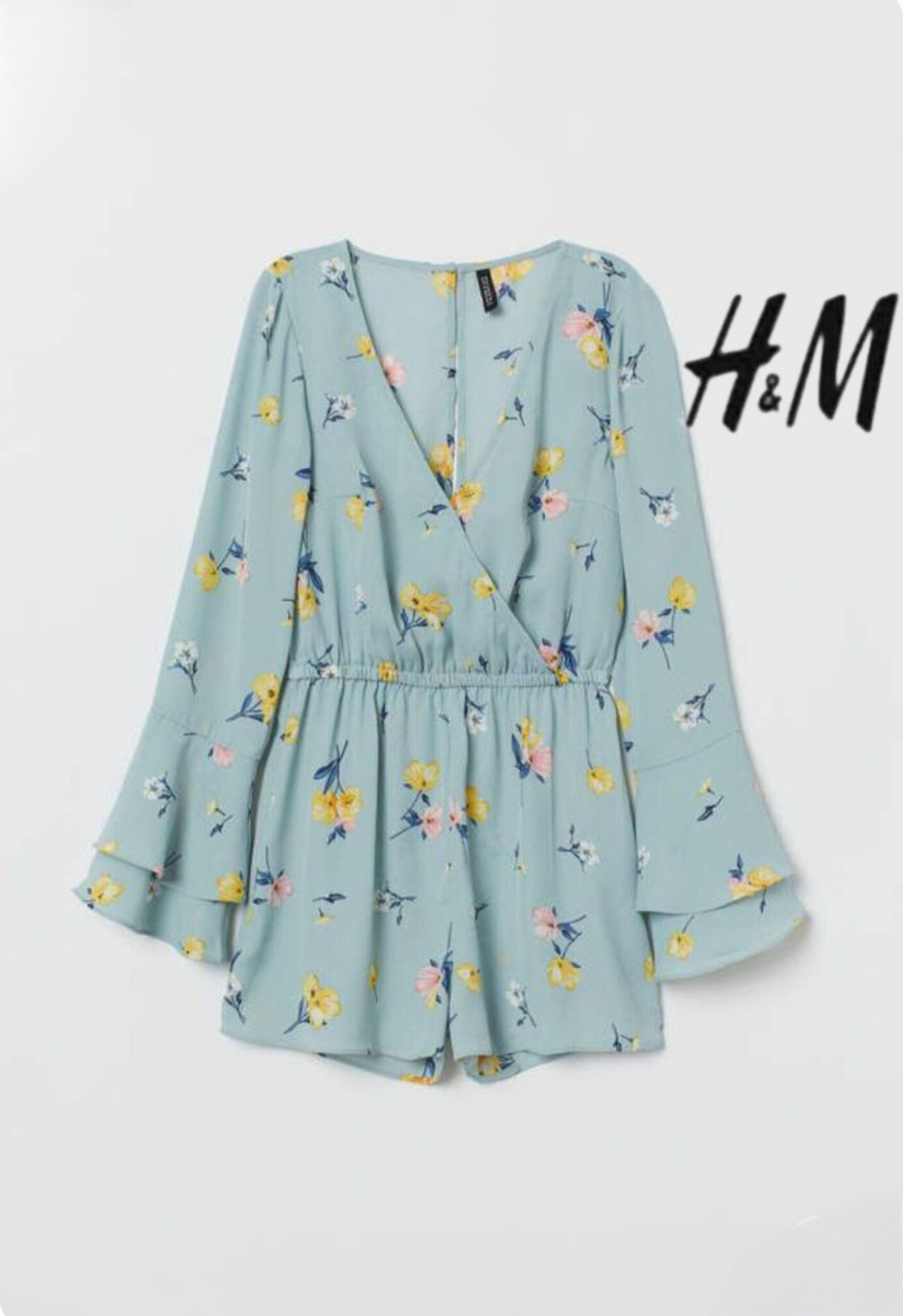 ✨ Combi-short H&M Fleuri – Look Bohème Chic Idéal Été 🌸 : 🩵💛🩵🩷pastel ultra tendance (Taille Élastique) 💚