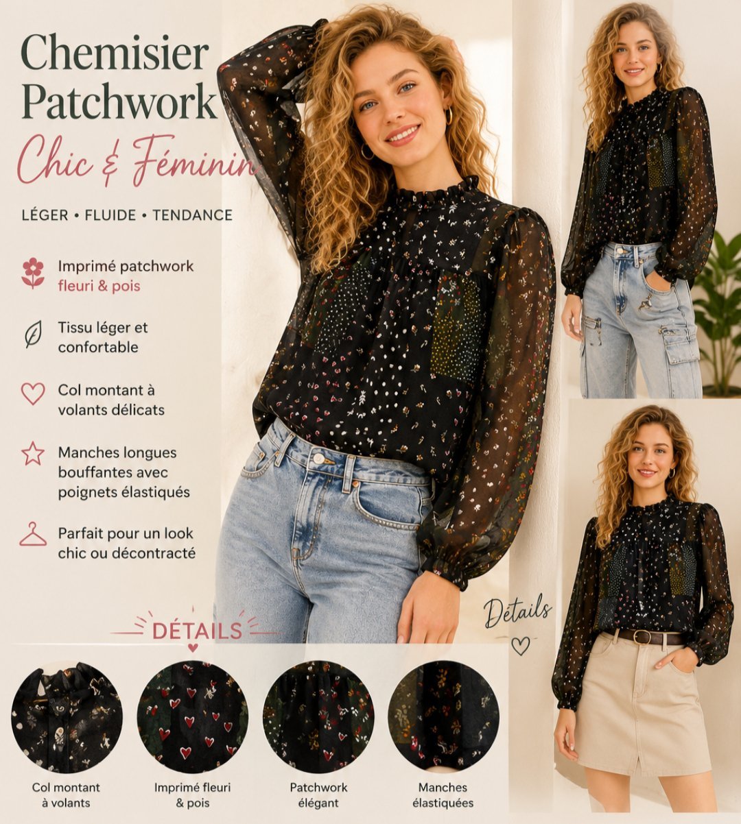 🖤 I.CODE – Chemisier Patchwork Chic & Bohème ✨