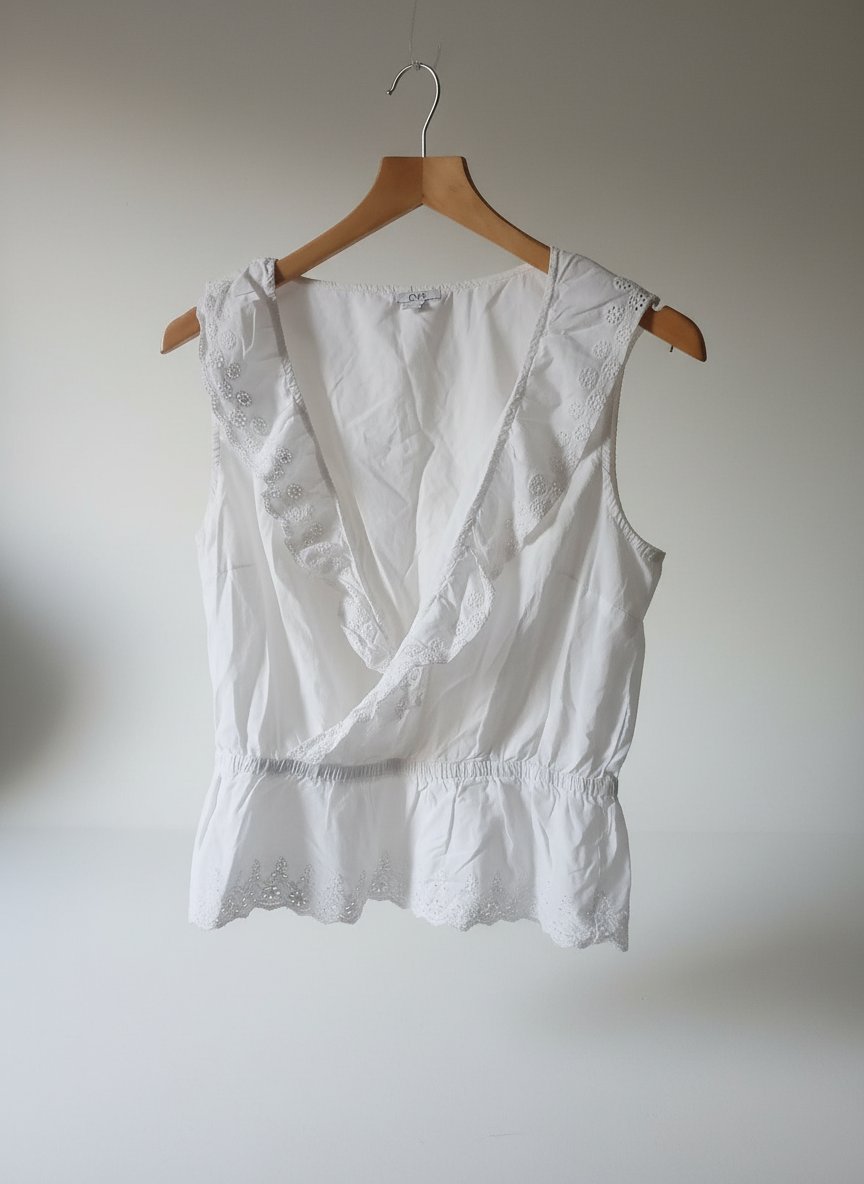 Pull blanc avec broderie anglaise 