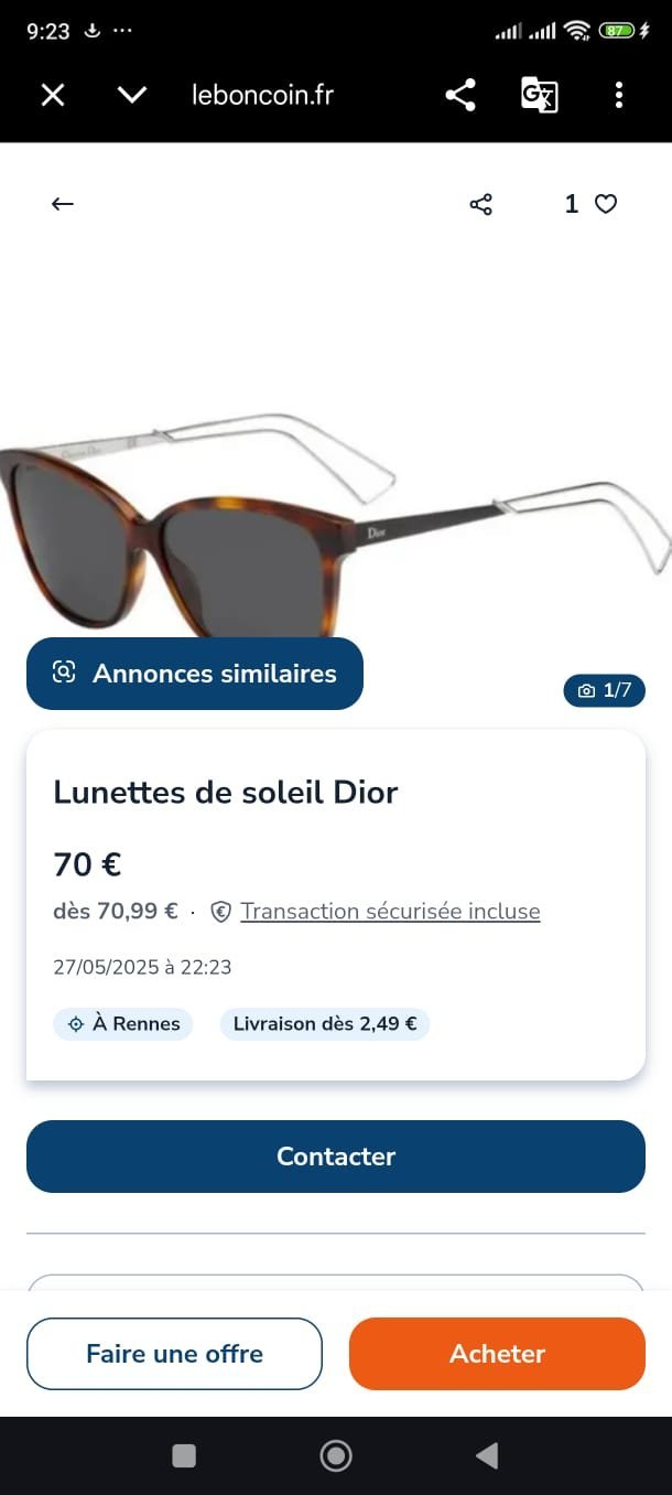 Lunettes de soleil de la marque DIOR AUTHENTIQUE 