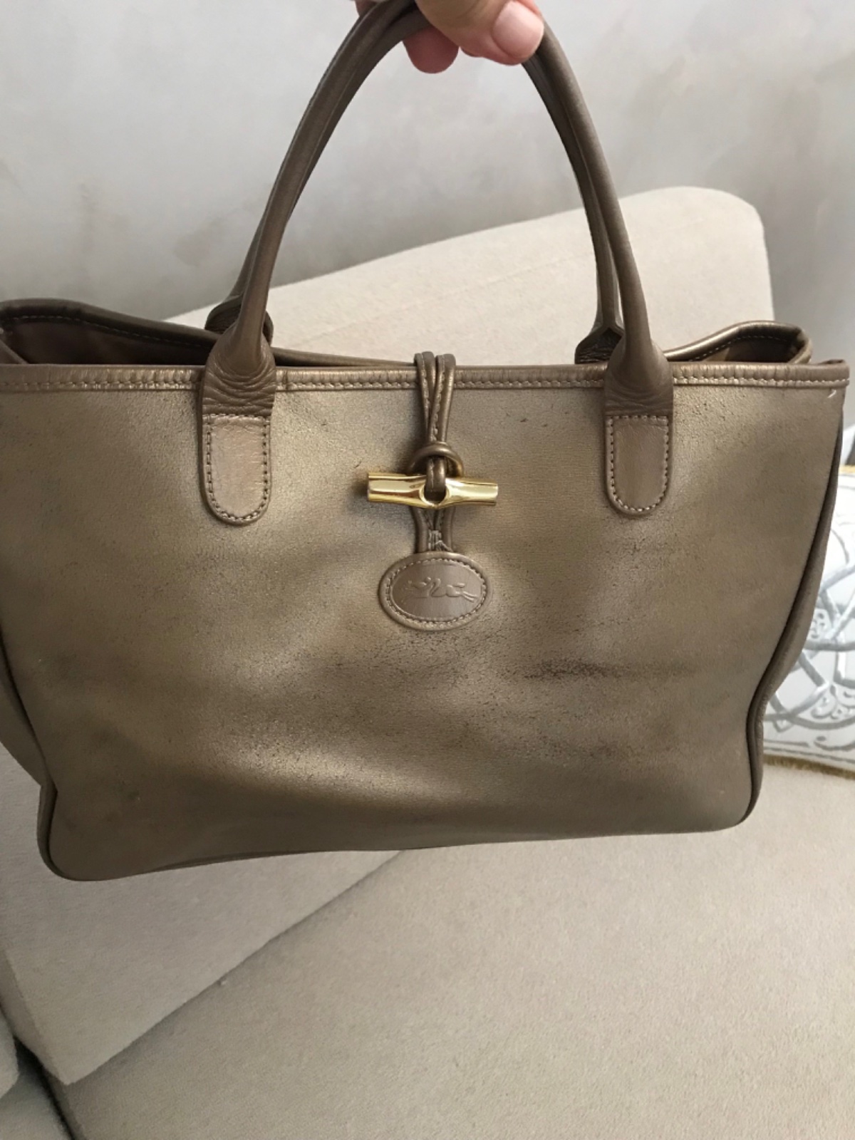 Sac Longchamps en cuir bronze 