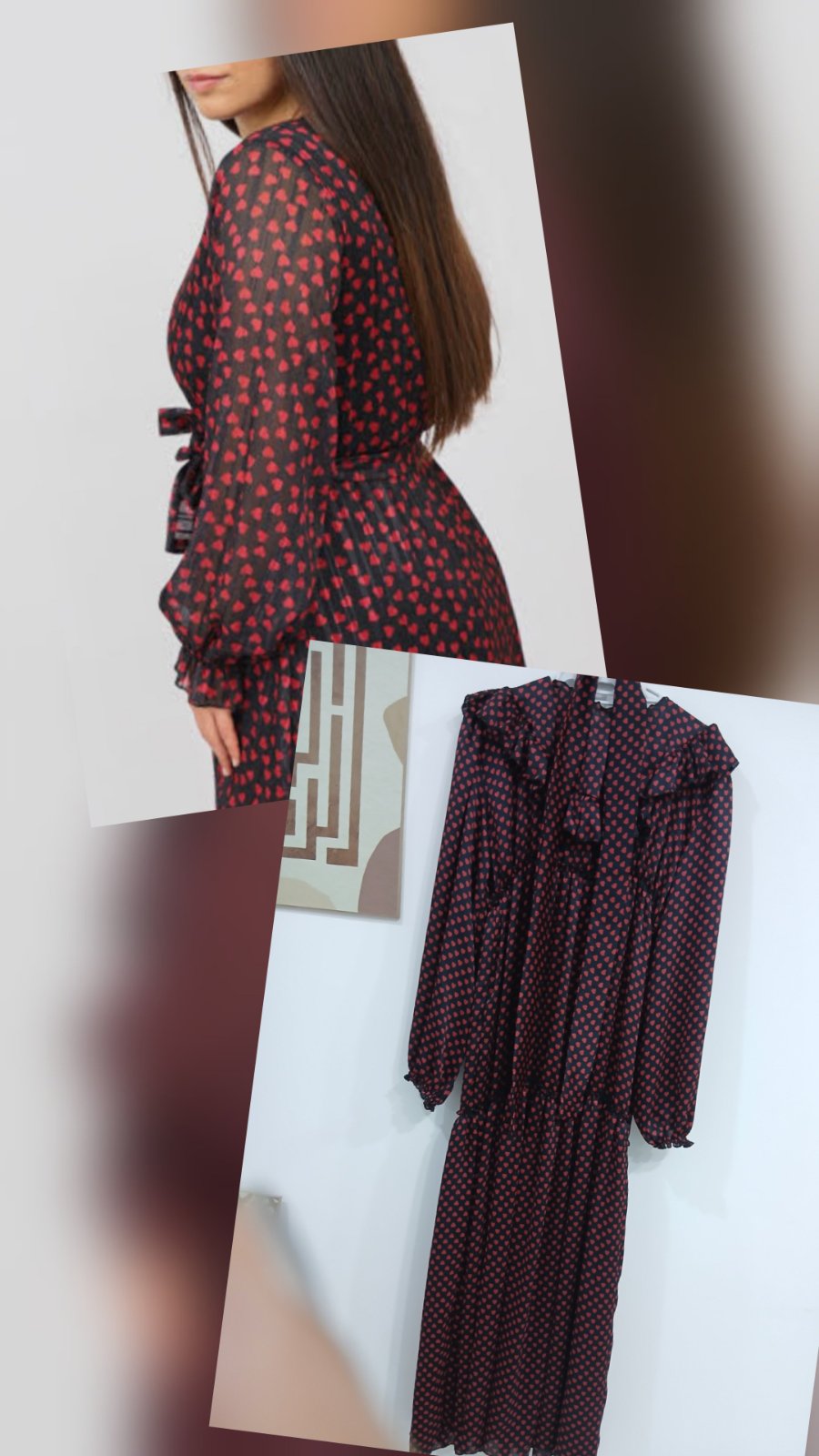 Robe noire imprimee de petits coeur rouge taille 40