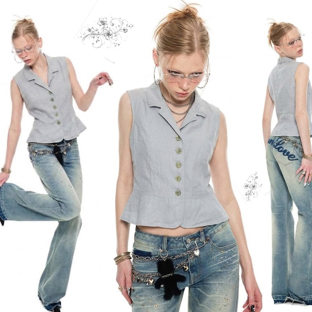 Top sans manches boutonné type Y2K
