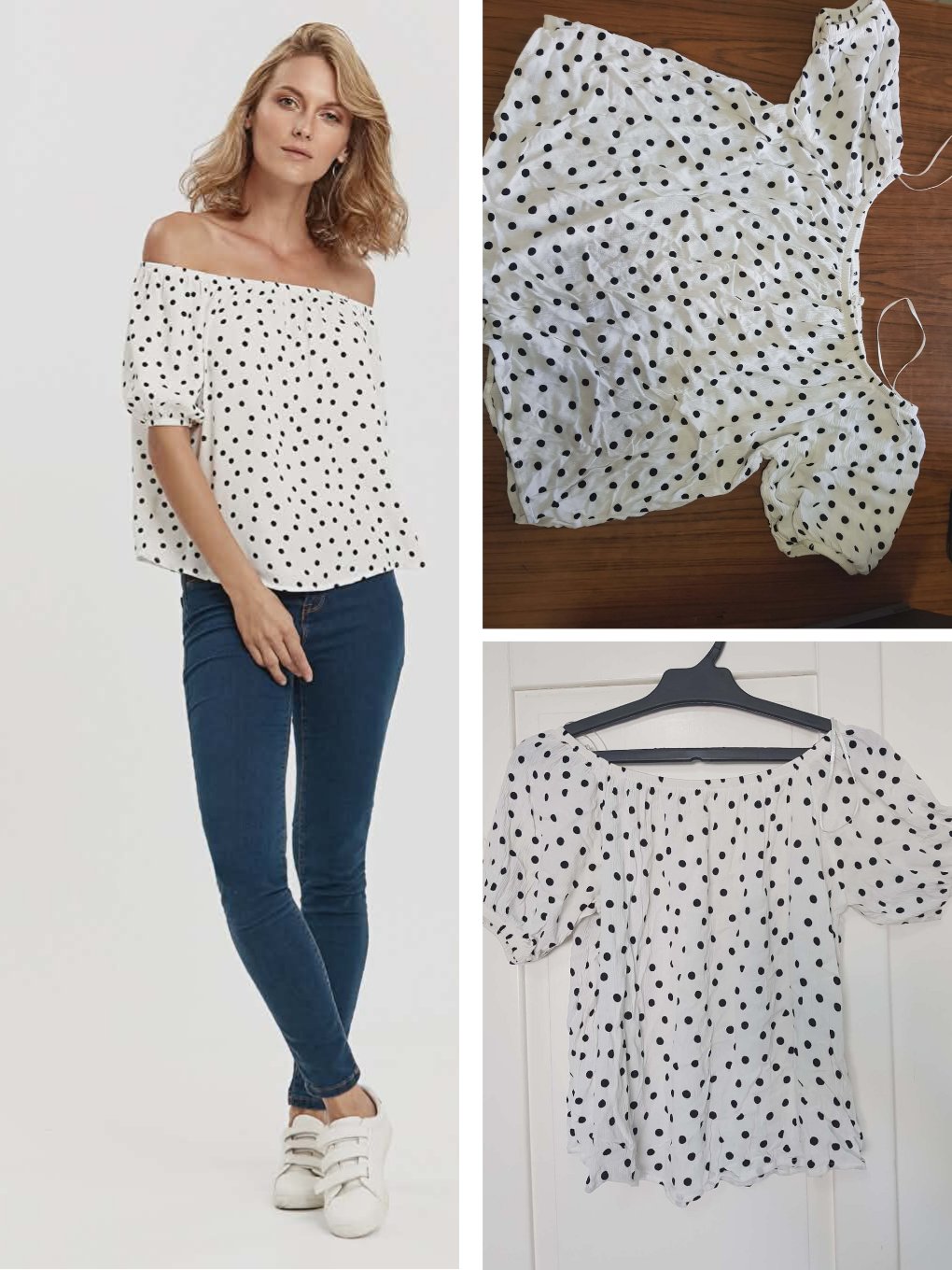LCW Young White Polka Dot Off-the-Shoulder Blouse