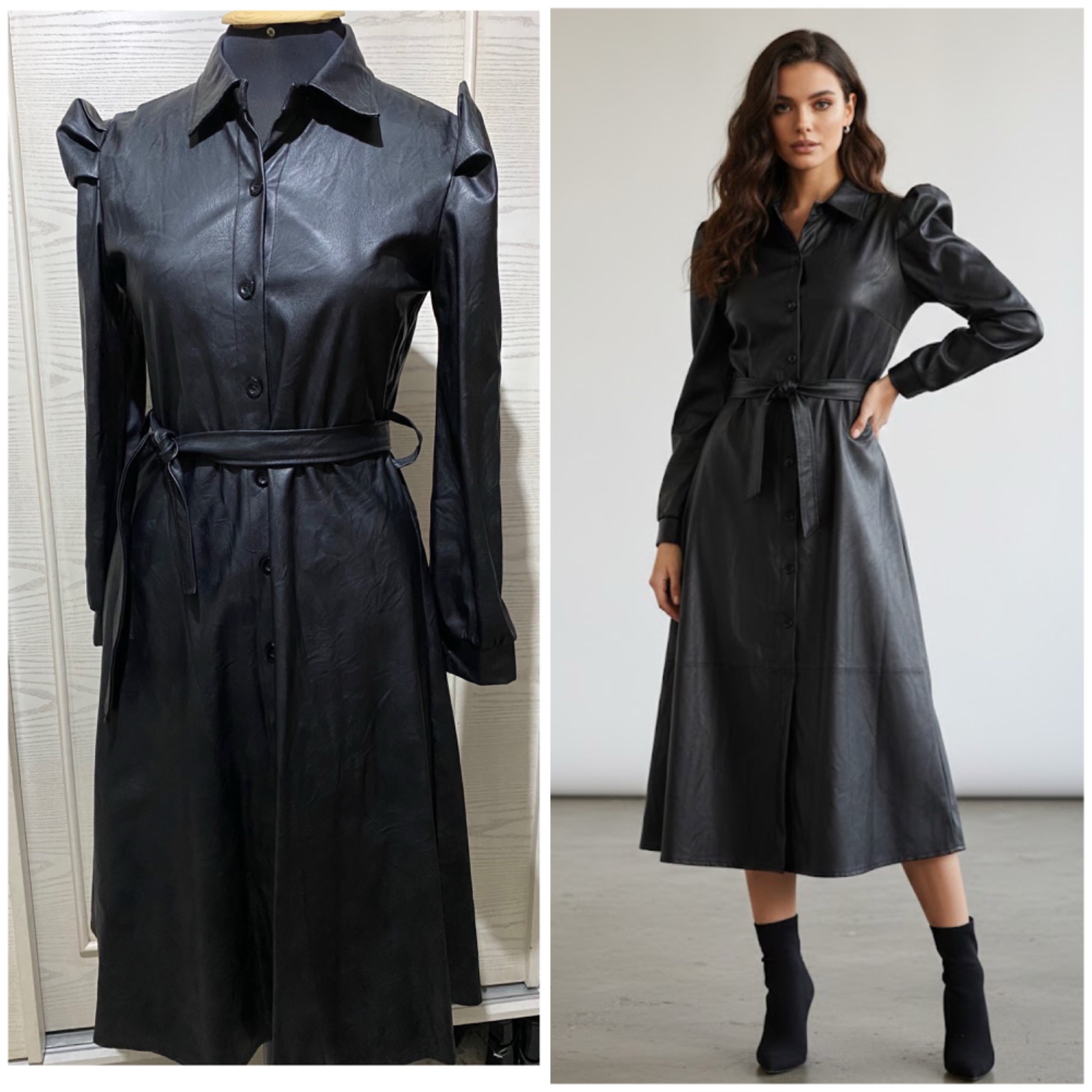 ✨ À VENDRE : Robe Chemise en Simili-Cuir Noir ✨