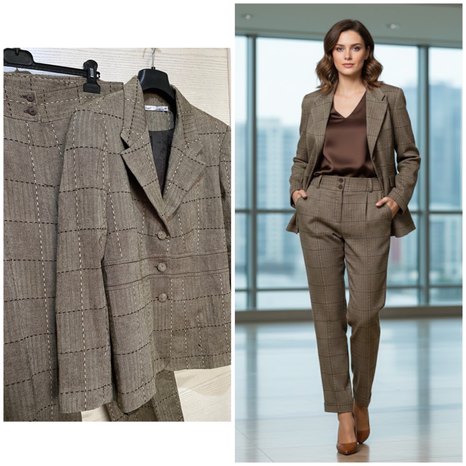 👑 OSEZ L'IMPACT LOOK QUI COMMANDE LE RESPECT 👑 __ Ensemble à carreaux__ Veste avec des épaules dessinées et Pantalon taille haute 💎 tt Neuve 👌🏼👌🏼