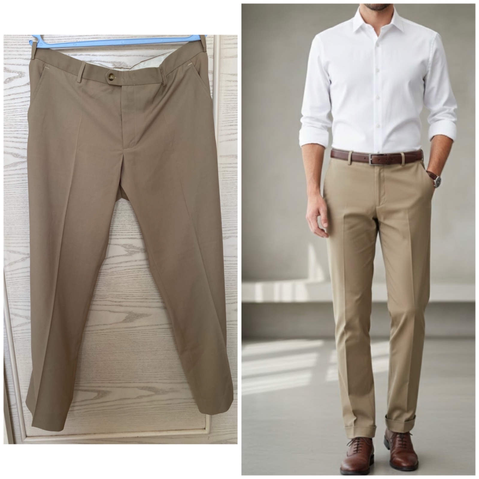 Pantalon chino pour homme, coloris beige/camel, idéal pour un look élégant et décontracté (type "Business Casual") 💎💎 Coupe : Ajustée ⭐️ Tt NEUVE jamais porté