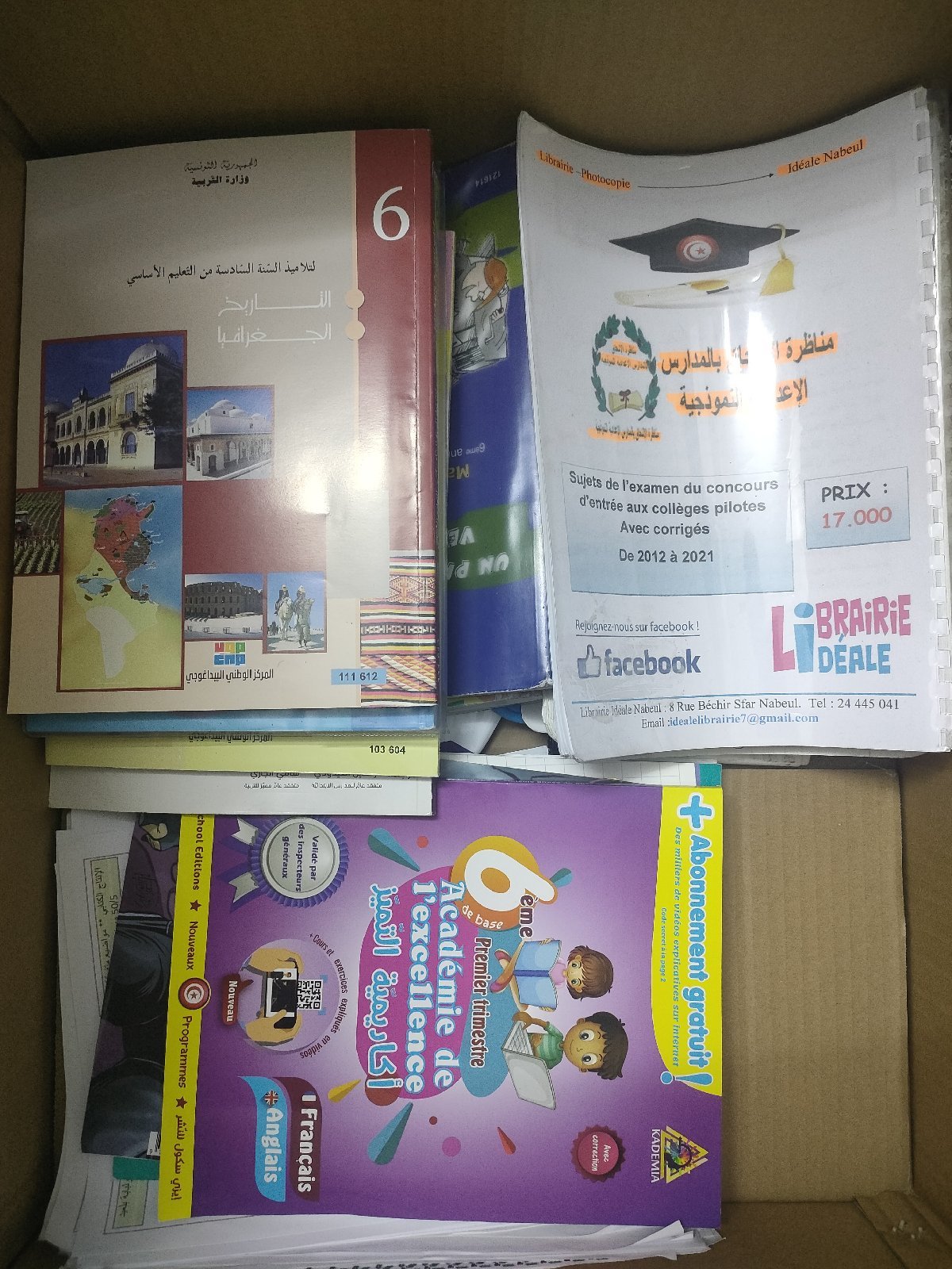 Lot de livres, parascolaire, documents sixième année primaire