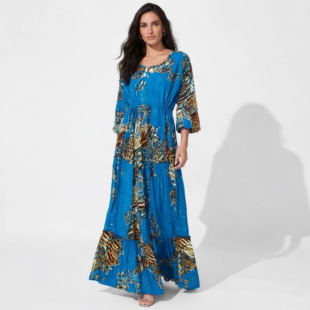 ROBE BOHO CHIC TURQUOISE - Taille 42/44 - Broderie & Paillettes