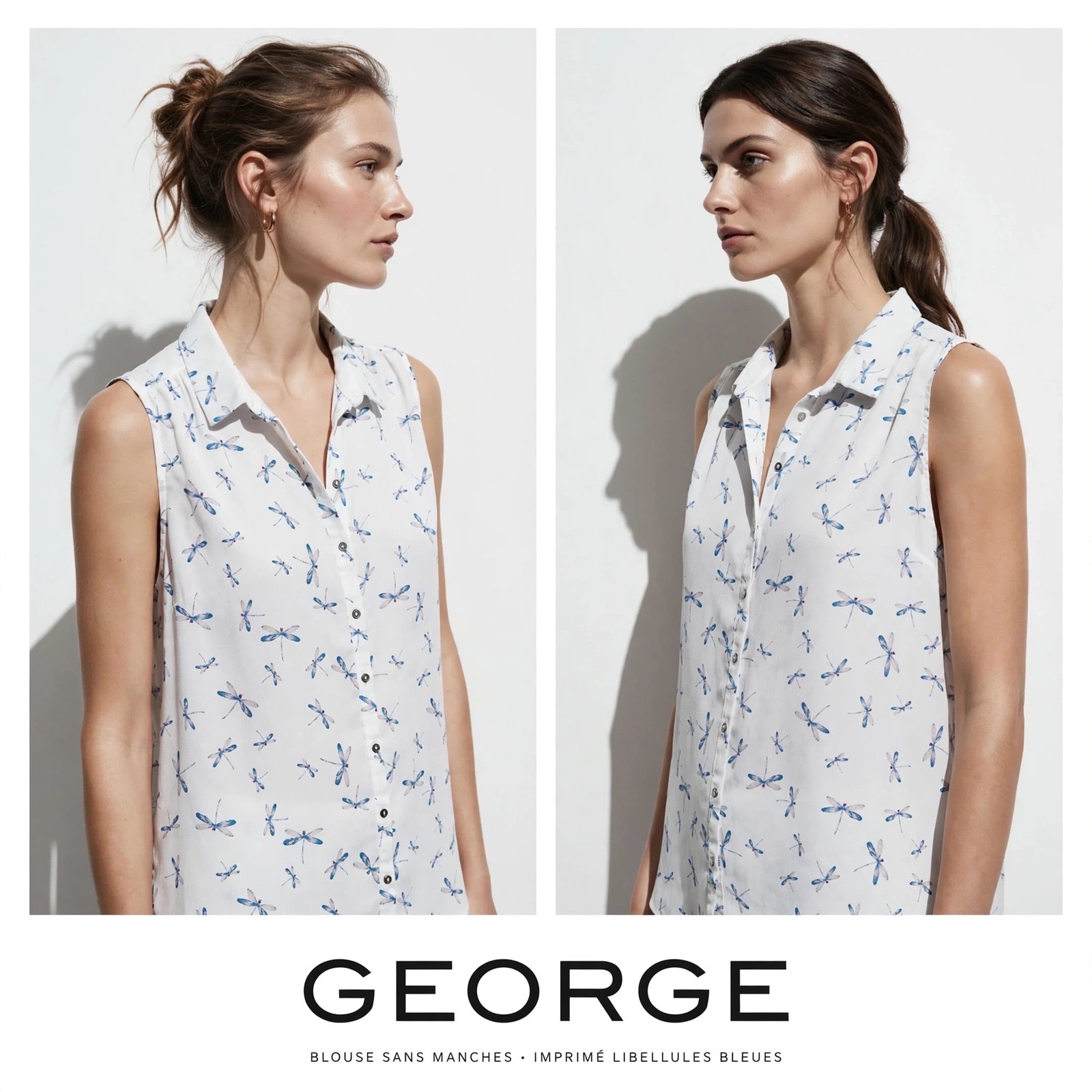 Chemise George sans manches - Imprimé libellules - Taille L 44/46