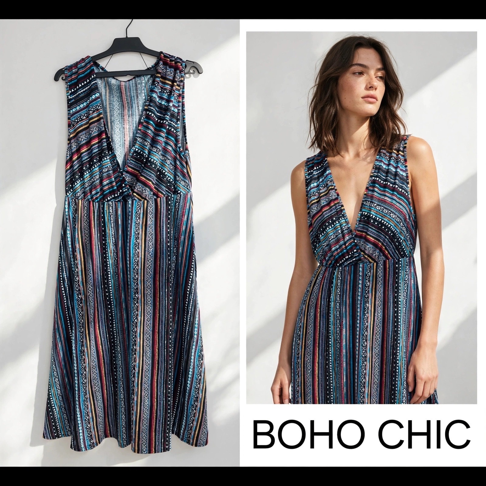 ROBE BOHO ETHNIQUE - Taille L / 42-44 - Style Été