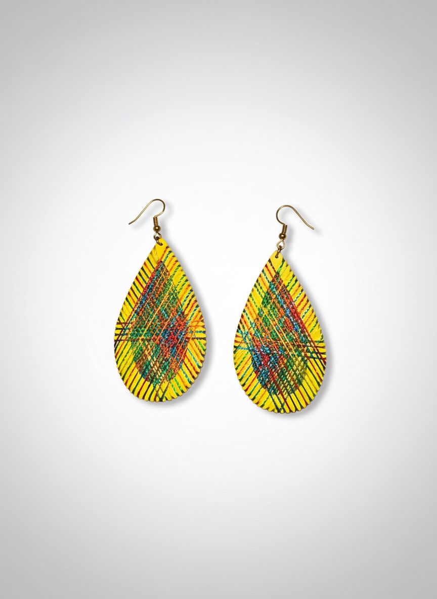 Boucles d’oreilles gouttes tissées jaunes NEUVES