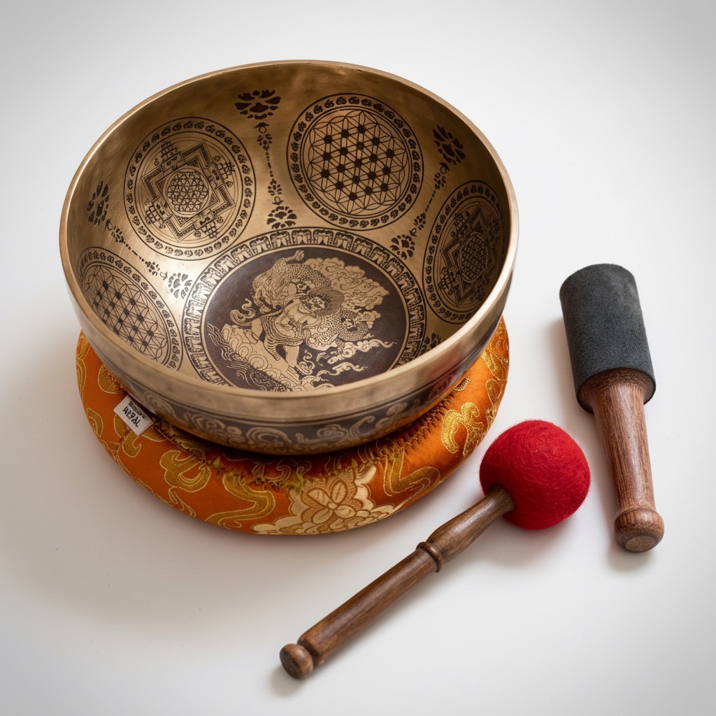 Bol Chantant Tibétain JAMBATI 20cm+ Gravé Main - Set Complet Pro