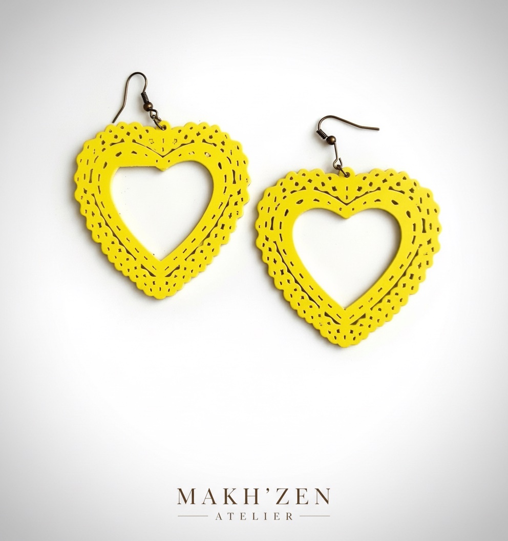 Boucles d’oreilles cœur jaunes NEUVES