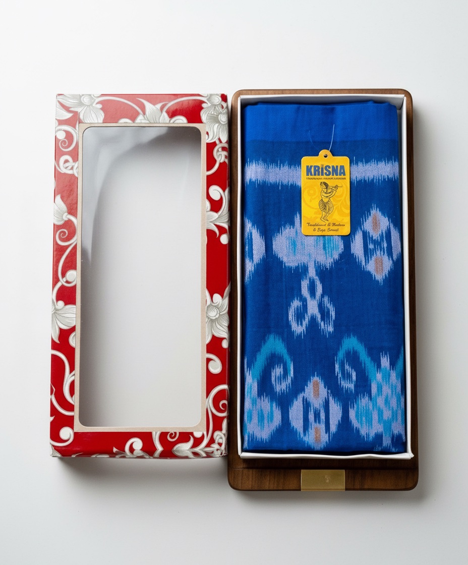 Sari Ikat KRISNA Bleu Roi  - Traditionnel