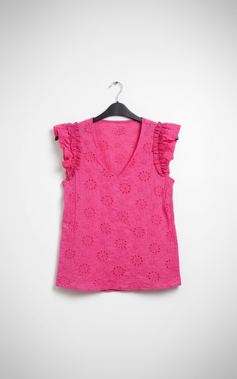 Pull rose broderie anglaise 