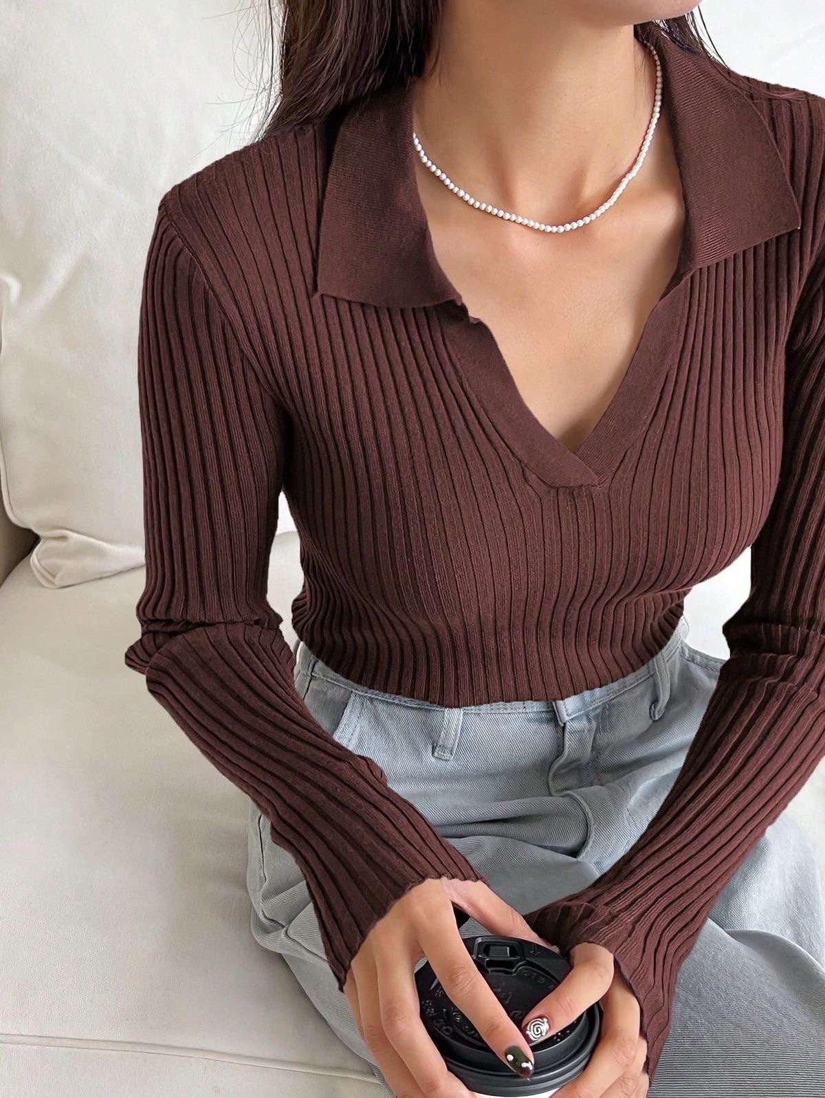 Pull basique H&M marron 