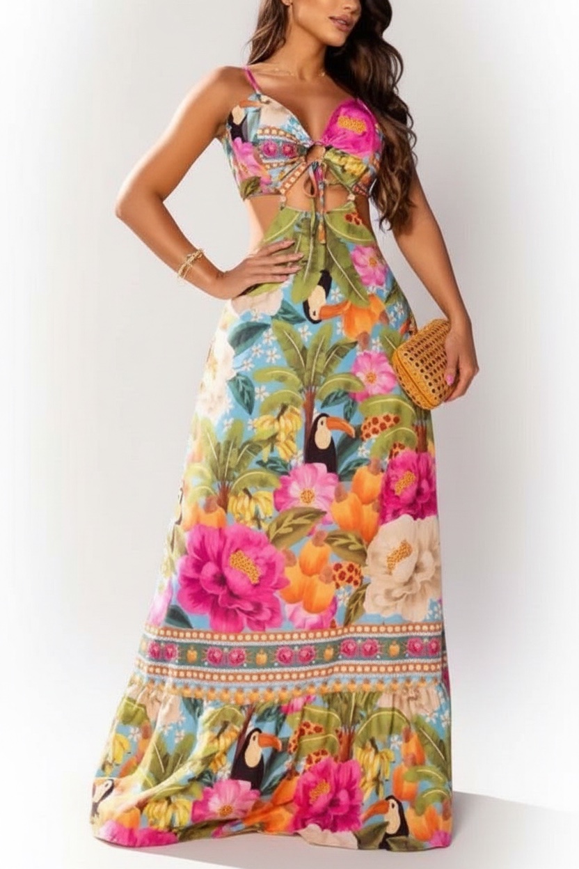 Robe tropical italian mode trés longue neuve