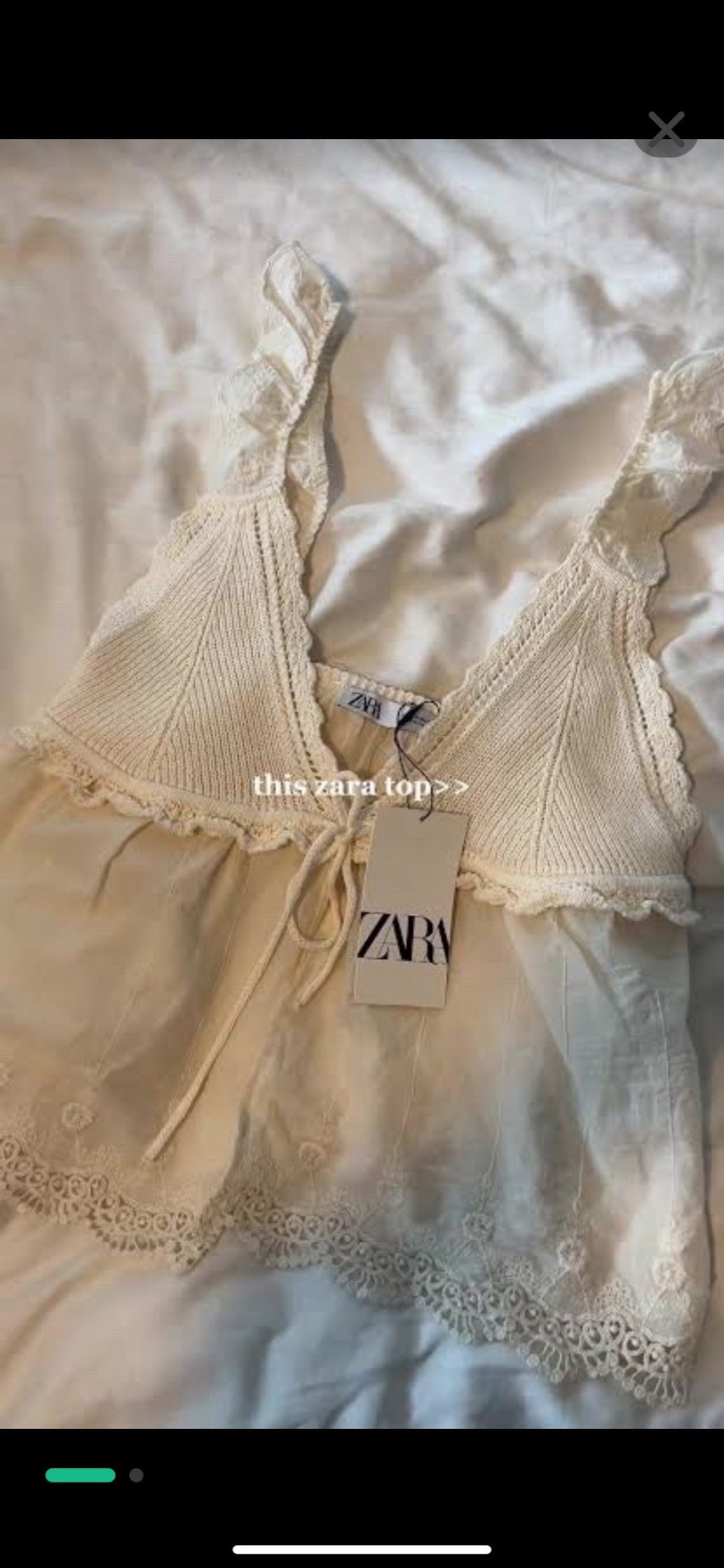 Top Zara en crochet et dentelle