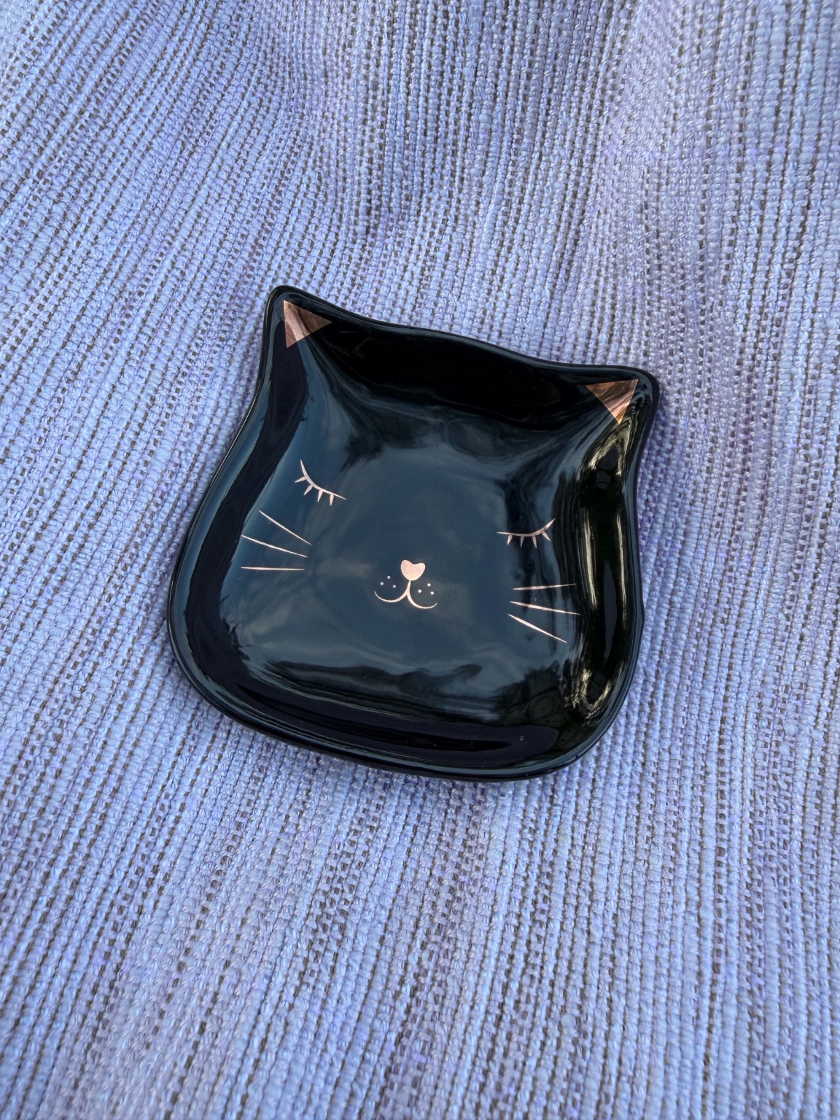 Assiette noire  tete de chat decorative ou pour pose bijoux, clé
