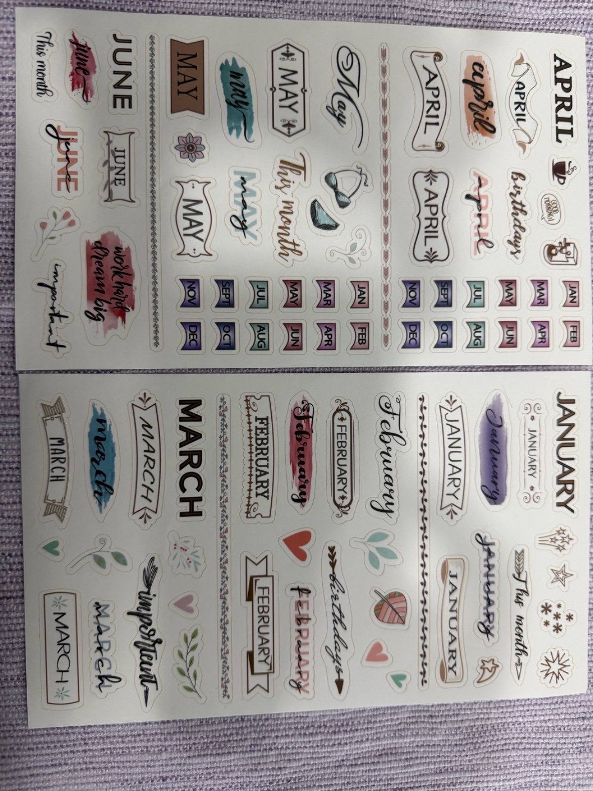 Lot de 4 pages stickers pour agenda 