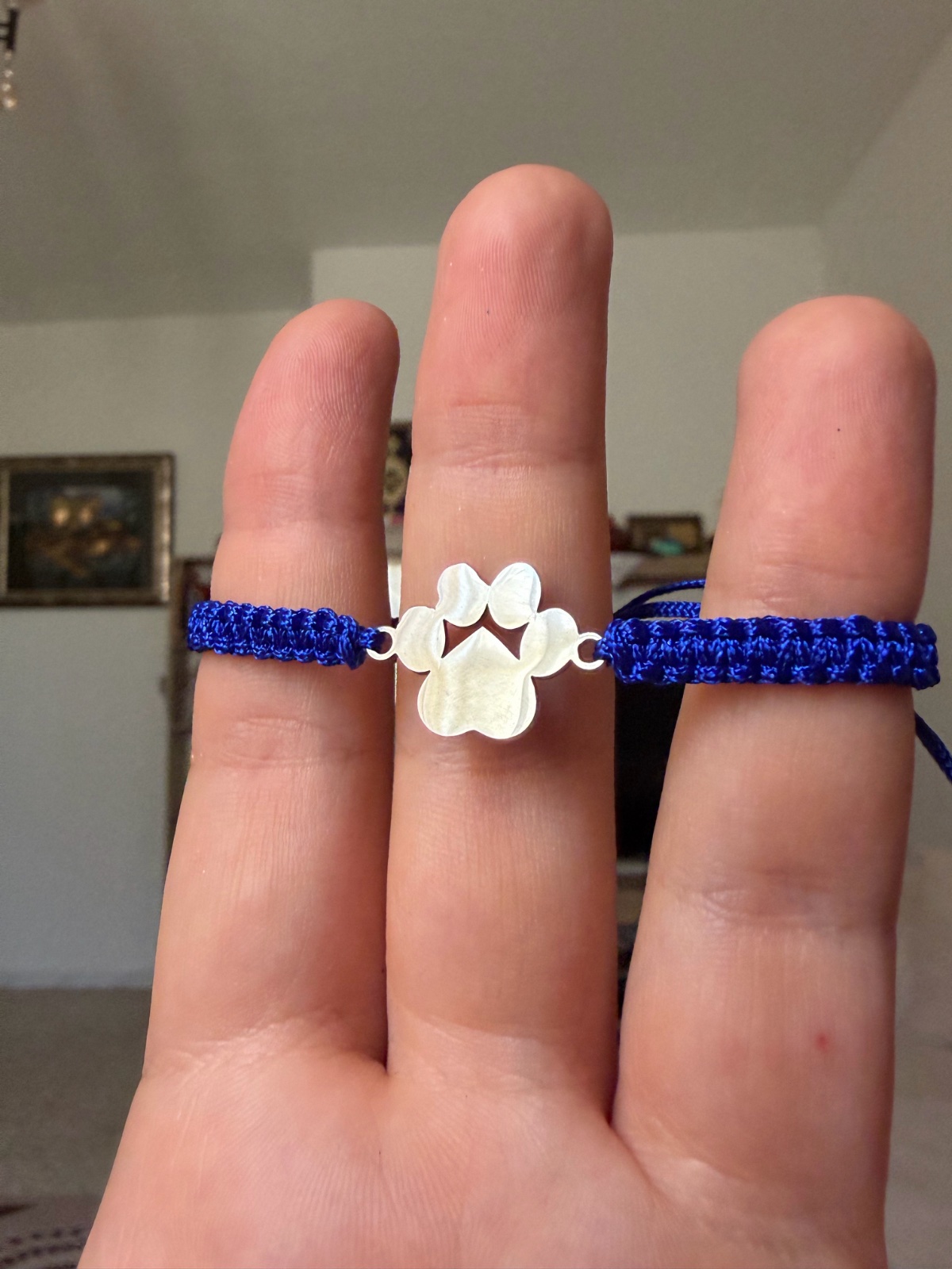 Bracelet tressé avec motif patte en acie inoxydable argenté couleur bleu royal 💙🐾
