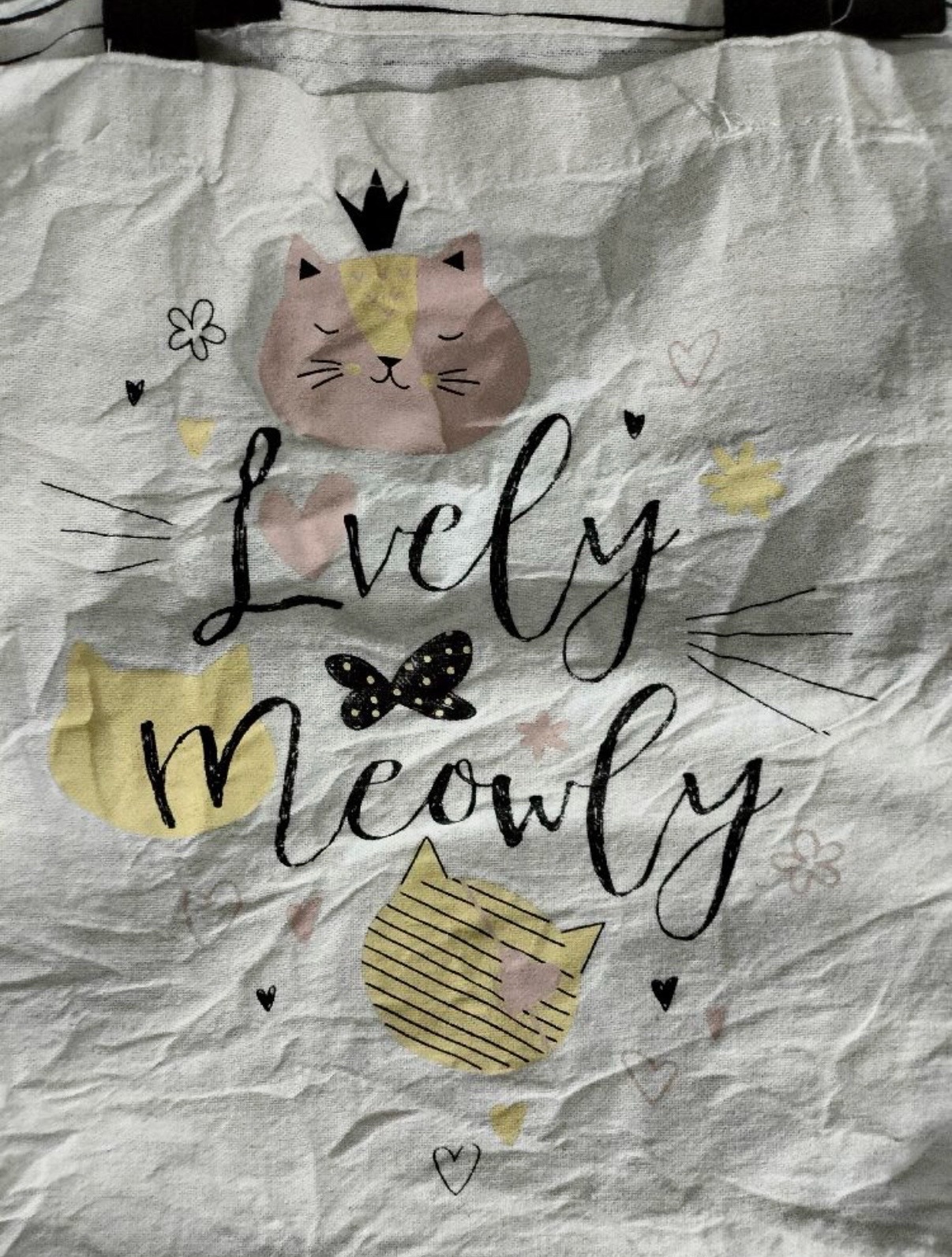 Promo 🌸Tote bag Lovely meowly 😻 Le verso : motif coeur et traits  Dimensions : 65/45