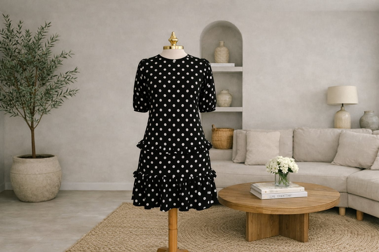 Robe noire à pois
