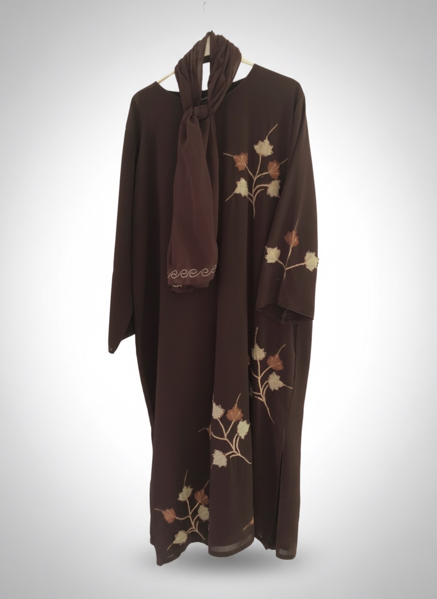 Caftan marron avec echarpe marron 
