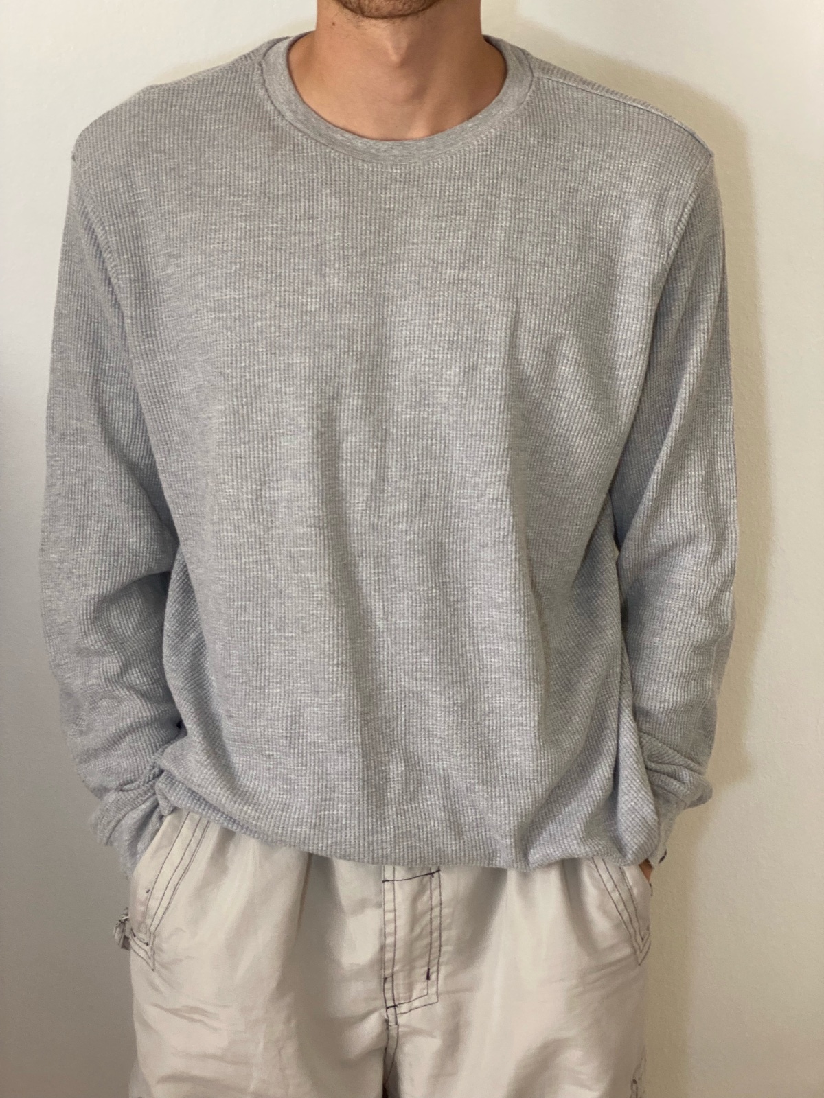 Haut Gris Manches Longues Tricot Gaufré