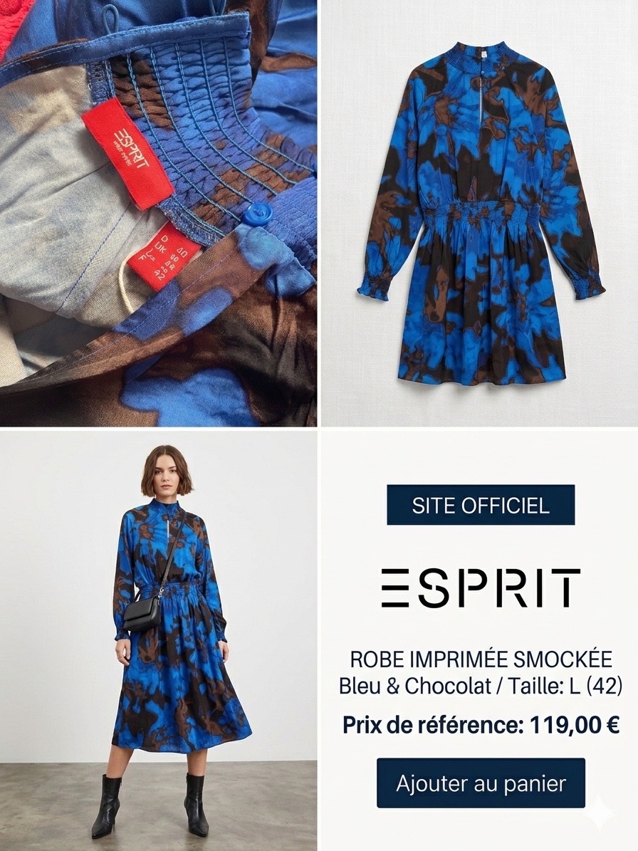 FORSA Robe ESPRIT satinée -Imprimé Bleu & Chocolat