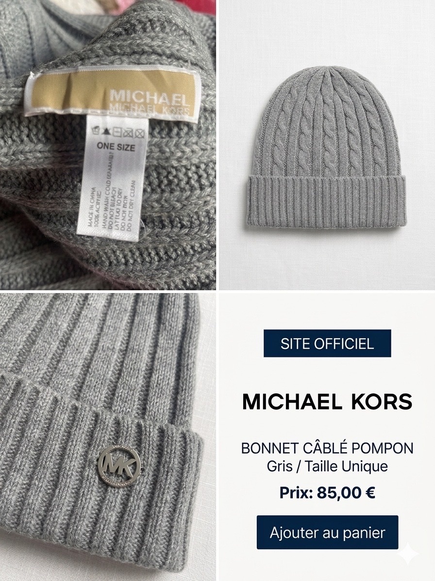 Bonnet Michael Kors Câblé Gris – État Neuf