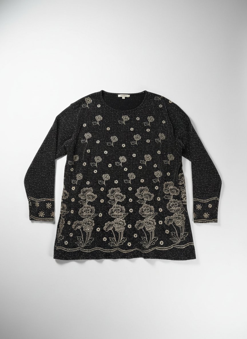 Pull noir fleuri pailleté élégant ✨