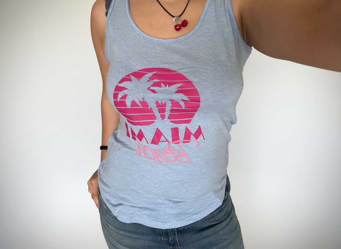 Débardeur bleu chiné Miami Beach – Style Vintage