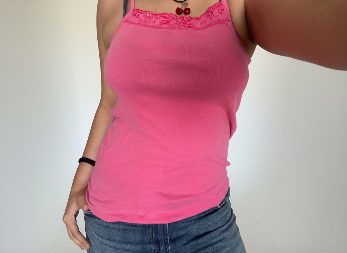 Débardeur rose fuchsia dentelle – Style Y2K / Coquette
